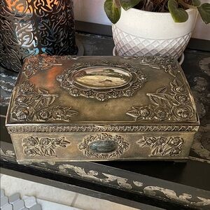Ornate Floral Embossed Godinger Silver Plated Jewelry Box - Heavy- Velvet Lined